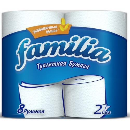 Туалетная бумага Familia (Фамилия) Экономичный выбор, цвет белый, 2-х слойная, 8 рулонов Туалетная бумага Familia (Фамилия) Экономичный выбор, цвет белый, 2-х слойная, 8 рулонов