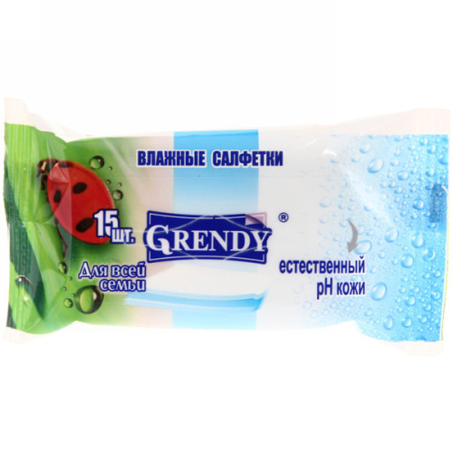 Влажные салфетки Grendy (Гренди) для всей семьи, 15 шт