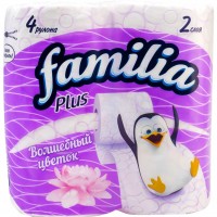 Туалетная бумага Familia (Фамилия) Plus Волшебный цветок, 2-х слойная, 4 рулона