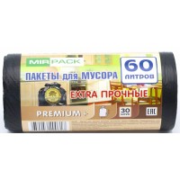 Мешки для мусора ПВД MirPack (МирПак) Premium+, черные, 60 л, 20 мкм, 30 шт