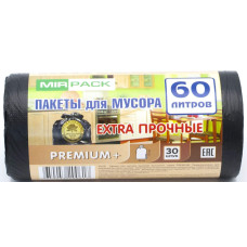 Мешки для мусора ПВД MirPack (МирПак) Premium+, черные, 60 л, 20 мкм, 30 шт