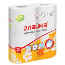 Полотенца бумажные бытовые Лайма, спайка 2 шт, 2-слойные, 22х23 см, 2х18 м