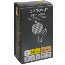 Перчатки медицинские смотровые латексные Benovy (Бенови), гладкие, размер S, 50 пар