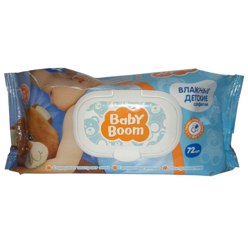 Детские влажные салфетки Baby Boom Алоэ, 72 шт