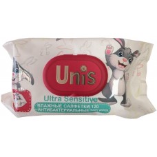 Детские влажные салфетки антибактериальные Unis, без запаха, 120 шт
