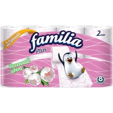 Туалетная бумага Familia (Фамилия) Plus Весенний цвет, 2-х слойная, 8 рулонов