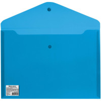 Папка-конверт с кнопкой Brauberg (Брауберг), А4, сверхпрочная, прозрачная, цвет синий, до 100 листов