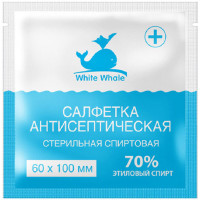 Салфетка влажная антисептическая стерильная спиртовая White Whale, 60х100 мм