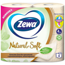 Туалетная бумага Zewa Natural Soft (Зева Натурал Софт), 4-х слойная, 4 рулона