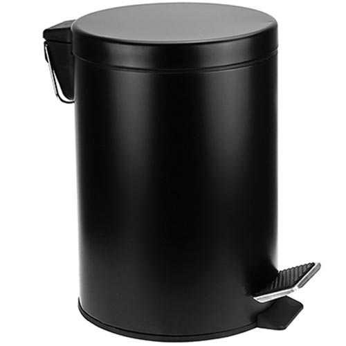 Ведро для мусора сталь д25 см, h37,5 см, матовая эмаль, с педалью, цвет черный, вставка-ведро пластмассовое с ручкой, д23,5 см, h34,5 см, 12 л