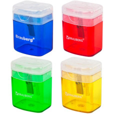 Точилка прямоугольная Brauberg (Брауберг) OfficeBox, с контейнером и крышкой, цвет ассорти