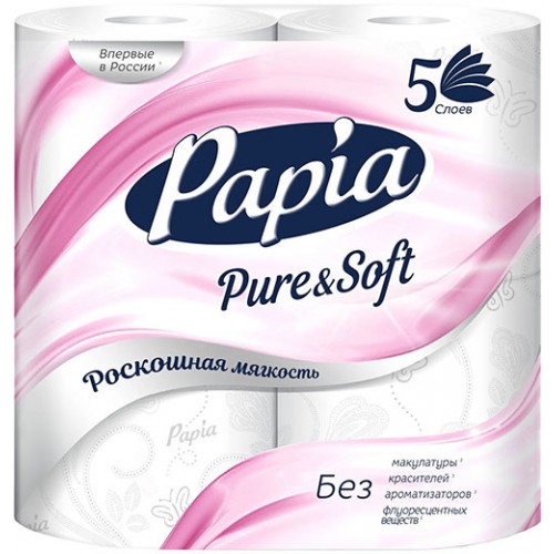 Туалетная бумага Papia (Папия) Pure&Soft, 5-слойная, 4 рулона Туалетная бумага Papia (Папия) Pure&Soft, 5-слойная, 4 рулона
