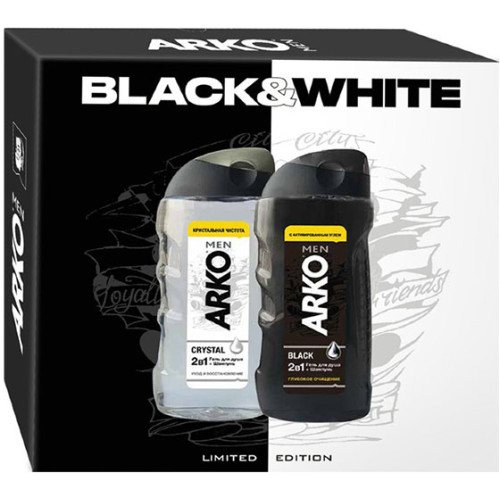 Подарочный набор для мужчин Arko (Арко): гель для душа Black 260 мл + гель для душа Crystal 260 мл