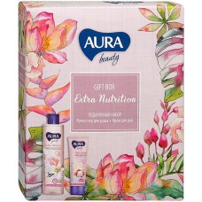 Подарочный набор Aura Beauty Extra Nutrition: крем-гель для душа Сливочная ваниль и пион + крем для рук тонизирующий Магнолия и личи