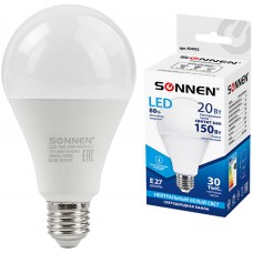Лампа светодиодная Sonnen 20(150) Вт, цоколь E27, грушевидная, нейтральный белый свет, LED A80-20W-4000-E27, 30000 ч