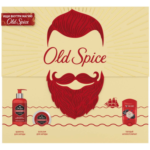 Подарочный набор Old Spice (Олд спайс) Rock: шампунь для бороды + бальзам для бороды + дезодорант-антиперспирант стик Rock