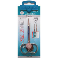 Ножницы закругленные маникюрные для ногтей с ручной заточкой Zinger (Зингер), серебряные, zo B-131-S-SH