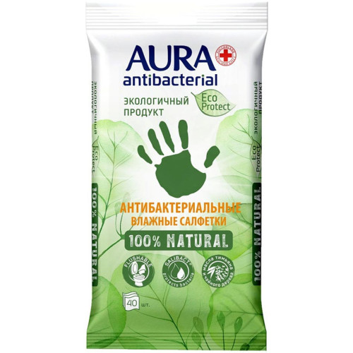 Влажные салфетки антибактериальные Aura (Аура) Eco Protect, 40 шт