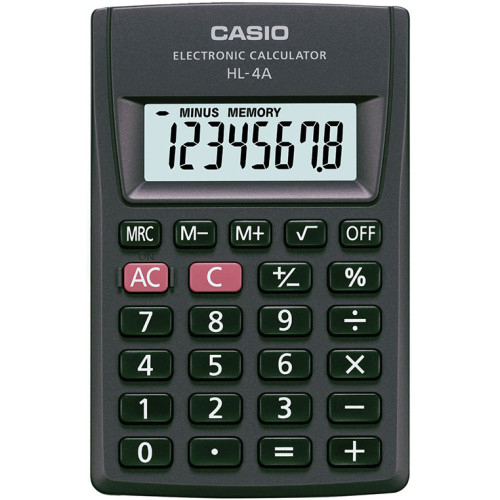 Калькулятор карманный Casio HL-4A-S, компактный, 8 разрядов, питание от батареи, цвет чёрный, 87х56х8,6 мм