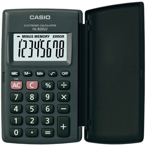 Калькулятор карманный Casio HL-820LV-BK-S, 8 разрядов, питание от батареи, цвет чёрный, 104х63х7,4 мм