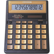 Калькулятор настольный Citizen SDC-888TIIGE, 12 разрядов, двойное питание, цвет золотой, 203х158 мм