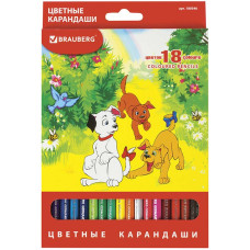 Карандаши цветные Brauberg (Брауберг) My lovely dogs, заточенные, картонная упаковка, 18 цветов
