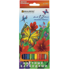 Карандаши цветные Brauberg (Брауберг) Wonderful butterfly, заточенные, картонная упаковка, 12 цветов