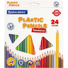 Карандаши цветные пластиковые Brauberg (Брауберг) Premium, трехгранные, грифель мягкий 3 мм, 24 цвета