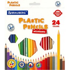 Карандаши цветные пластиковые Brauberg (Брауберг) Premium, шестигранные, грифель мягкий 3 мм, 24 цвета