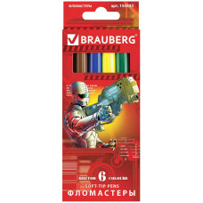 Фломастеры Brauberg (Брауберг) Star Patrol, вентилируемый колпачок, картонная упаковка, 6 цветов