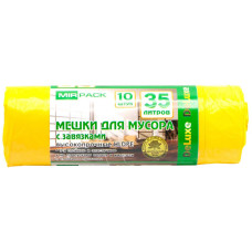 Мешки для мусора с завязками ПВД MirPack (МирПак) Deluxe, желтые, 35 л, 30 мкм, 10 шт