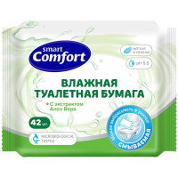 Влажная туалетная бумага Smart (Смарт) Comfort с экстрактом Алоэ Вера, 42 шт