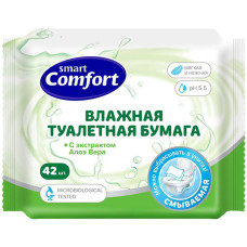 Влажная туалетная бумага Smart (Смарт) Comfort с экстрактом Алоэ Вера, 42 шт