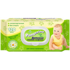 Детские влажные салфетки Pamperino с экстрактом ромашки, пластиковый клапан, 120 шт