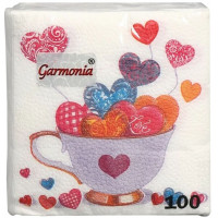 Салфетки Гармония Цвета Сердечки, 24х24 см, 100 шт