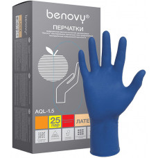 Перчатки смотровые латексные Benovy (Бенови), нестерильные, неопудренные, повышенной прочности, размер L, 25 пар
