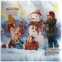 Салфетки сервировочные Fresco (Фреско) Снеговик и дети, 33х33 см, 20 шт