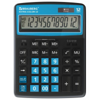 Калькулятор настольный Brauberg (Брауберг) EXTRA, двойное питание, черно-голубой, 12 разрядов, 206x155 мм