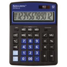 Калькулятор настольный Brauberg (Брауберг) EXTRA, двойное питание, черно-синий, 12 разрядов, 206x155 мм