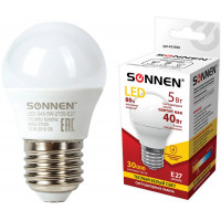 Лампа светодиодная SONNEN, 5 (40) Вт, цоколь E27, шар, теплый белый свет, 30000 ч, LED G45-5W-2700-E27