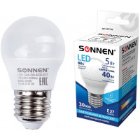 Лампа светодиодная SONNEN, 5 (40) Вт, цоколь E27, шар, нейтральный белый свет, 30000 ч, LED G45-5W-4000-E27