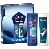 Подарочный набор для мужчин Clear + Rexona (шампунь и гель для душа 200 мл)