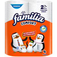 Туалетная бумага Familia (Фамилия) Comfort, цвет белый, 2-х слойная 4 рулона Туалетная бумага Familia (Фамилия) Comfort, цвет белый, 2-х слойная 4 рулона