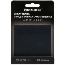 Блок самоклеящийся (стикер) BRAUBERG BLACK (Брауберг) черный, 76х76 мм, 100 листов
