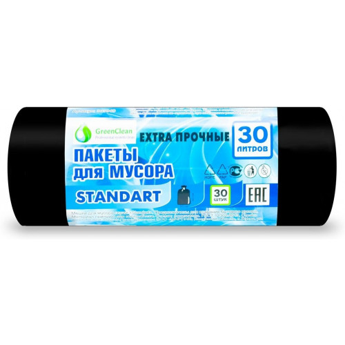 Мешки для мусора ПНД GreenClean черные Standart, 30 л, 6 мкм, 30 шт Мешки для мусора ПНД GreenClean черные Standart, 30 л, 6 мкм, 30 шт