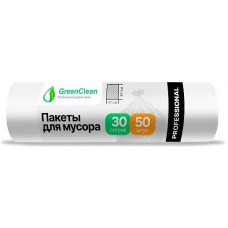 Мешки для мусора ПНД GreenClean Professional прозрачные, 30 л, 6 мкм, 50 шт