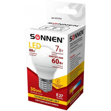 Лампа светодиодная SONNEN 7 (60) Вт, цоколь E27, шар, теплый белый свет, 30000 ч