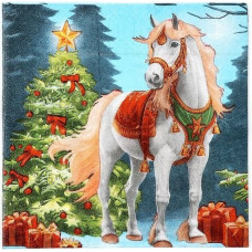 Салфетки сервировочные Fresco (Фреско) Новогодняя лошадь, 33х33 см, 20 шт