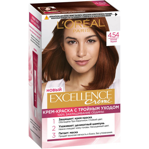 Краска для волос L'oreal (Лореаль) Excellence, тон 4.54 - Богатый медный Краска для волос L'oreal (Лореаль) Excellence, тон 4.54 - Богатый медный