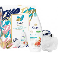 Подарочный набор для женщин Dove (Дав) Коллекция Нежное очищение, гель для душа 250 мл и мочалка